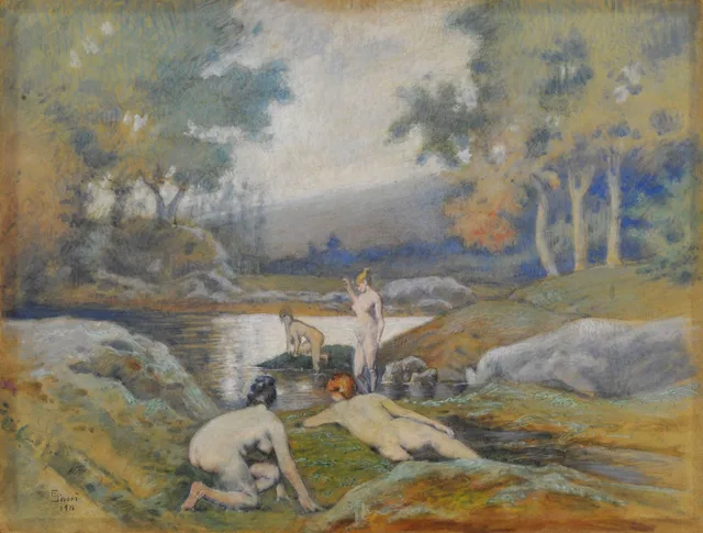 Mulheres tomando banho (paisagem), Eduardo Sívori