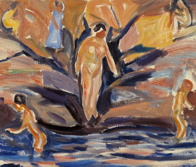 Mujeres y niños bañándose