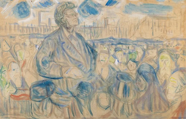 Bjørnstjerne Bjørnson dirigiéndose al pueblo