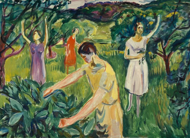 Cuatro mujeres en el jardín