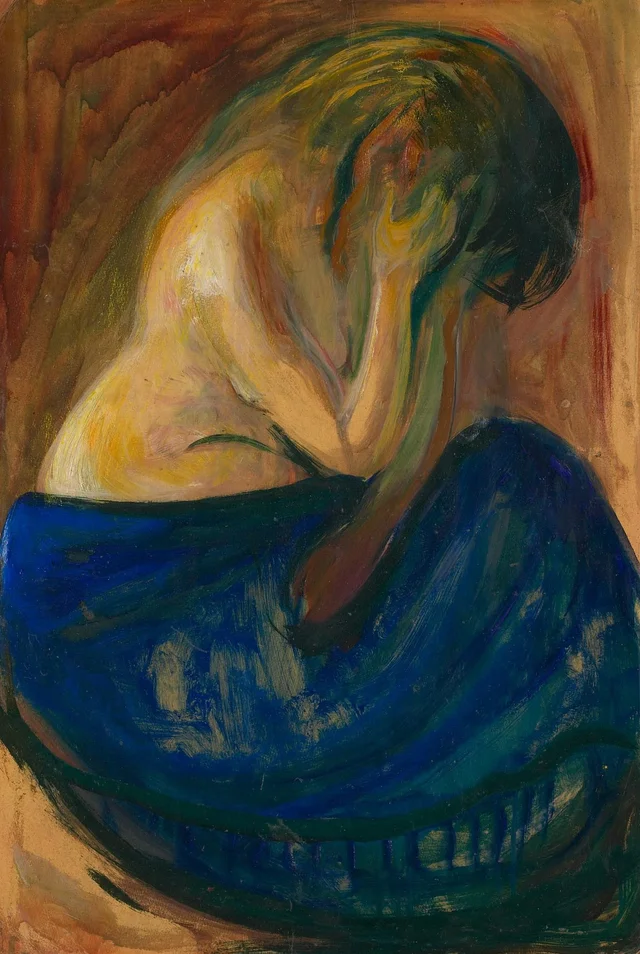 Semidesnudo con falda azul