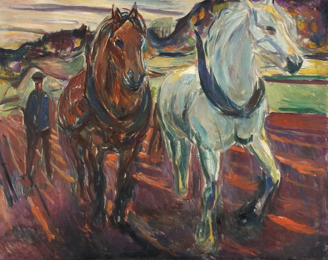 Yunta de caballos arando