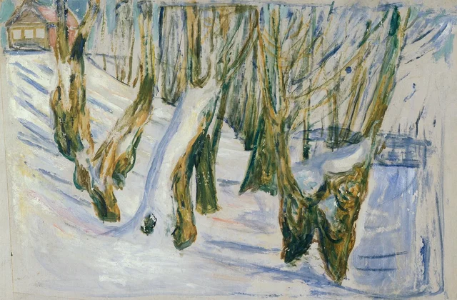 Troncos nudosos en la nieve