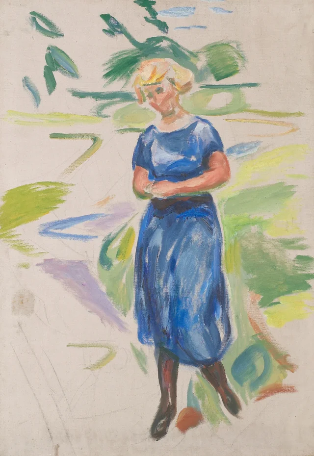 Mujer con vestido azul