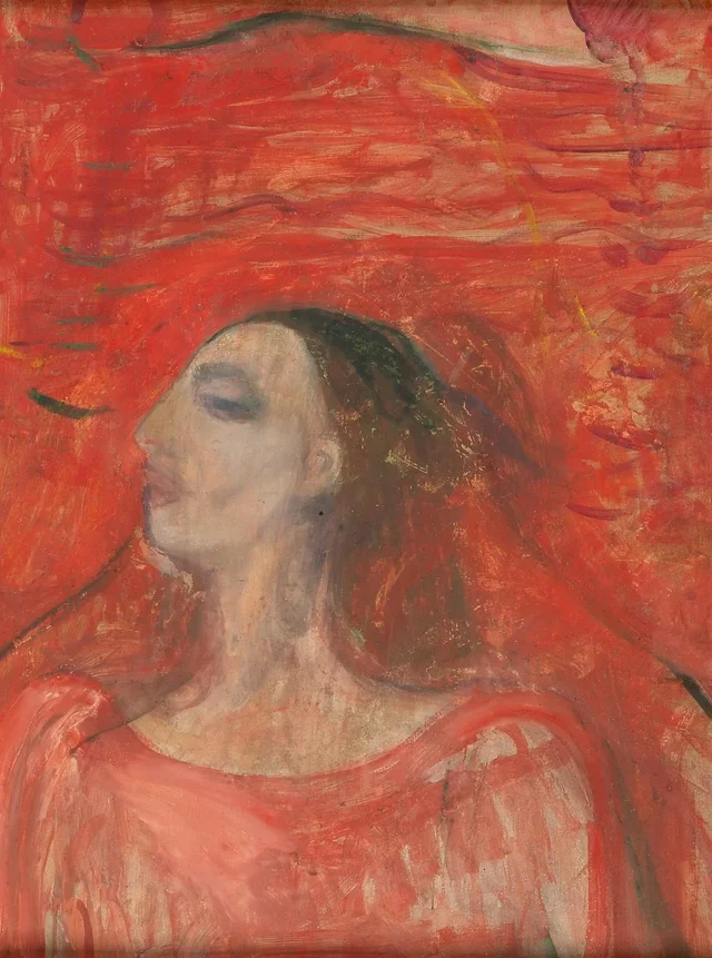 Perfil de mulher sobre fundo vermelho