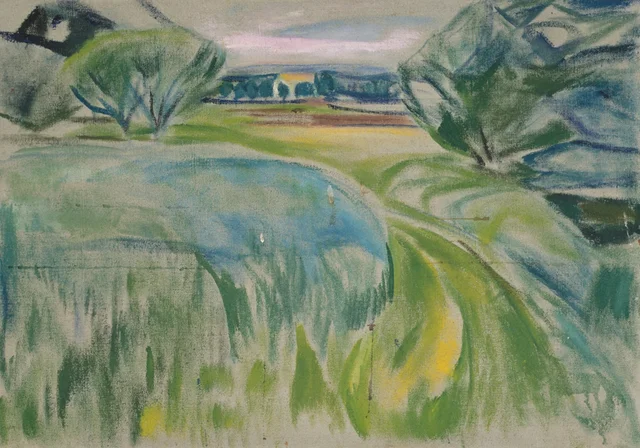 Paisaje con prados verdes