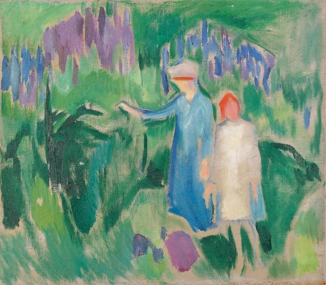 Madre e hija en el jardín