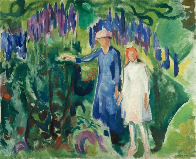 Madre e hija en el jardín
