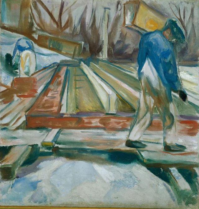 Peón de albañil trabajando en el edificio del taller, Edvard Munch