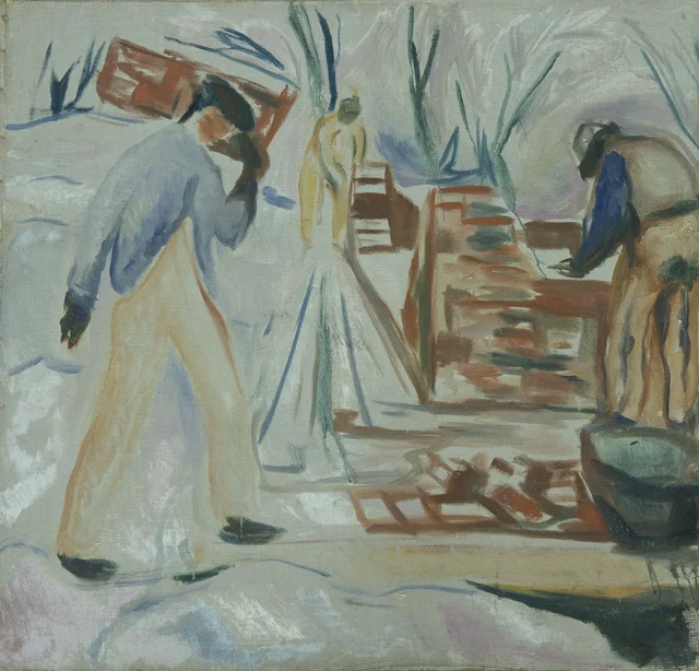 Peón de albañil trabajando en el edificio del taller, Edvard Munch
