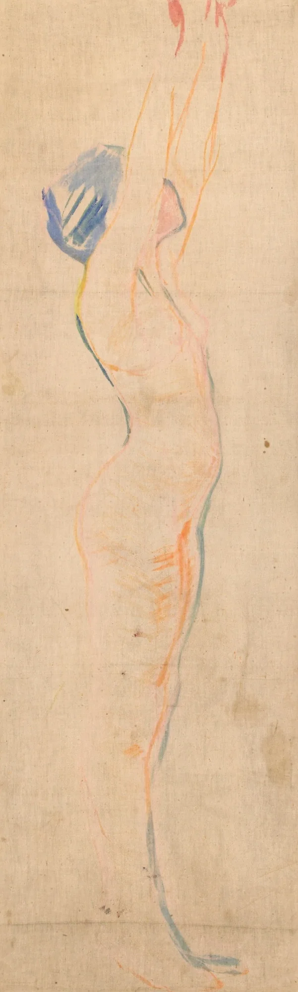 Mujer desnuda con los brazos levantados