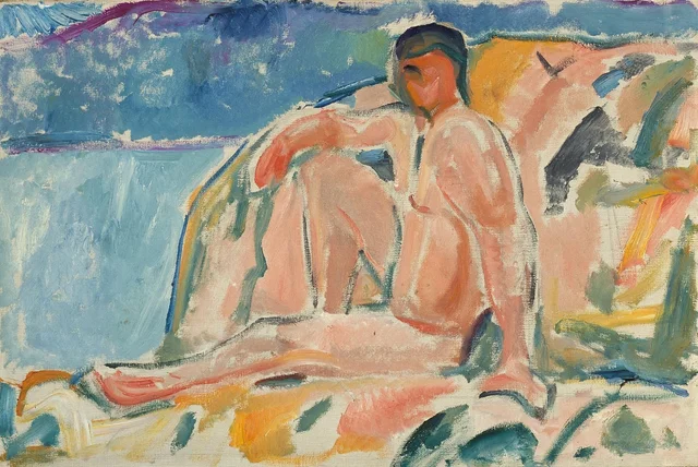 Hombre desnudo sobre una roca