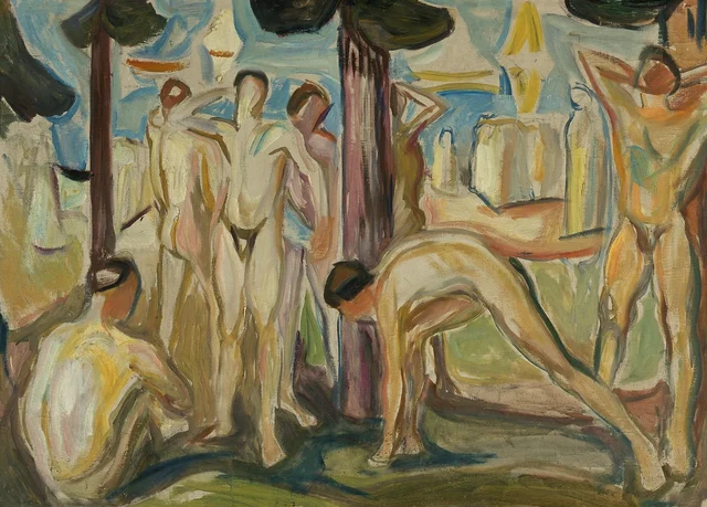 Hombres desnudos en un paisaje