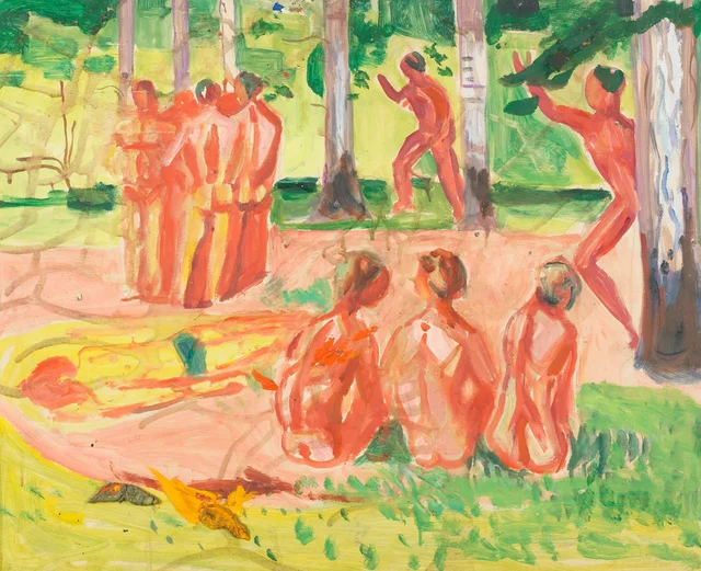 Hommes nus parmi les troncs de bouleaux, Edvard Munch
