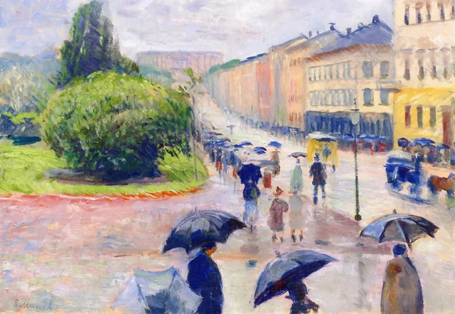 カール・ヨハン通りの雨の日