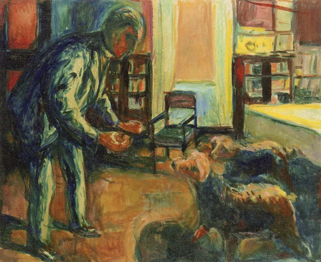 Autoportrait avec des chiens, Edvard Munch