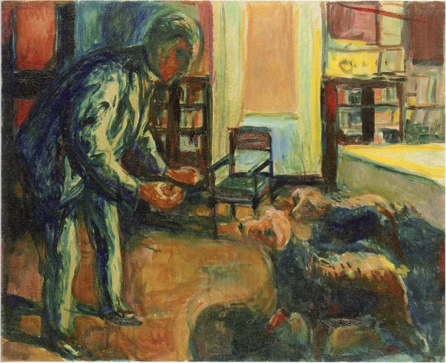 犬のいる自画像