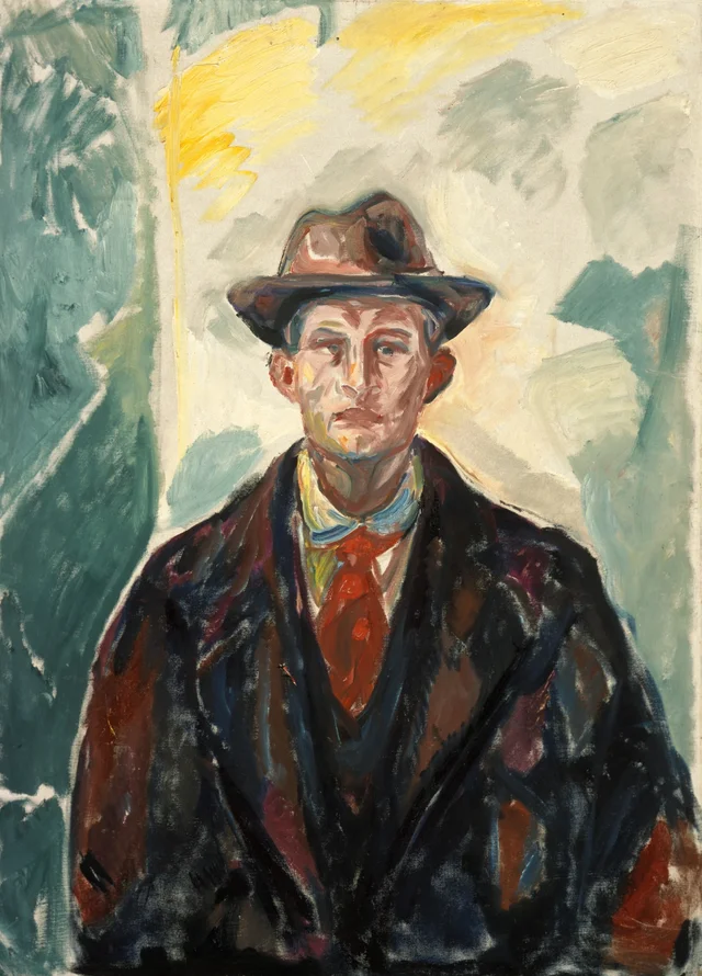 Autorretrato con sombrero y corbata roja
