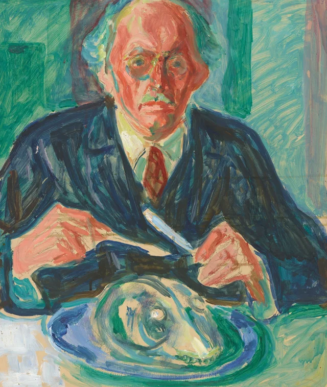 Self-Portrait, with a Cod's Head on the Plate, Edvard Munch