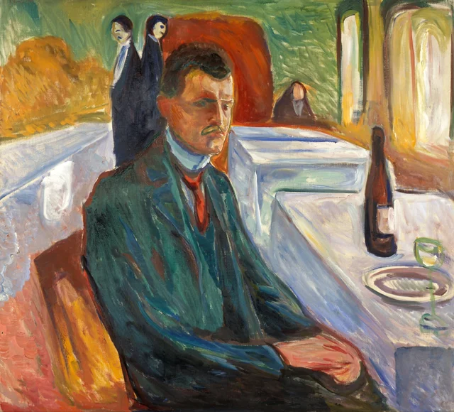 Autorretrato con la botella de vino