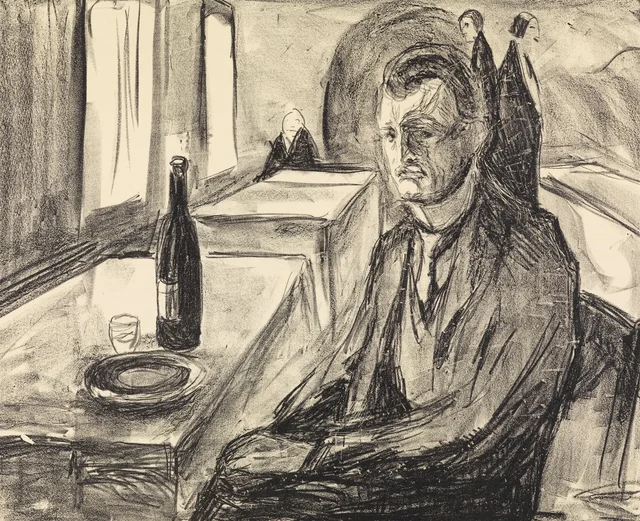 Self-portrait with a Bottle of Wine, Edvard Munch
