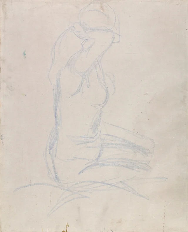 Desnudo sentado, con la mano detrás de la cabeza