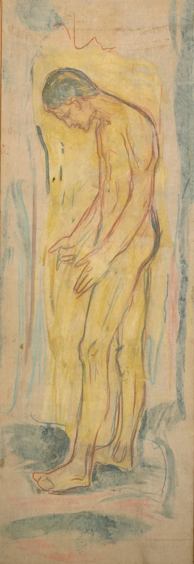 Hombre desnudo de pie. La fuente