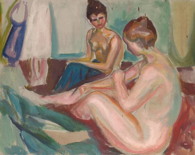 Dos modelos desnudas sentadas