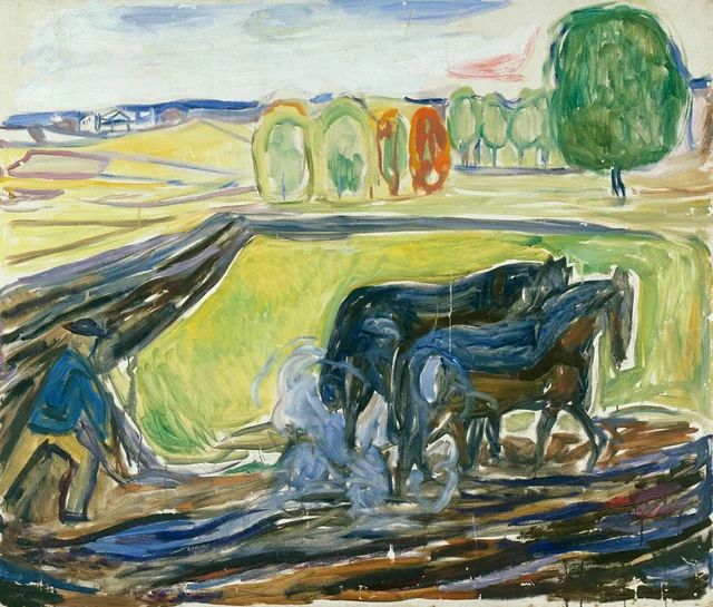 Dois cavalos pretos no arado, Edvard Munch