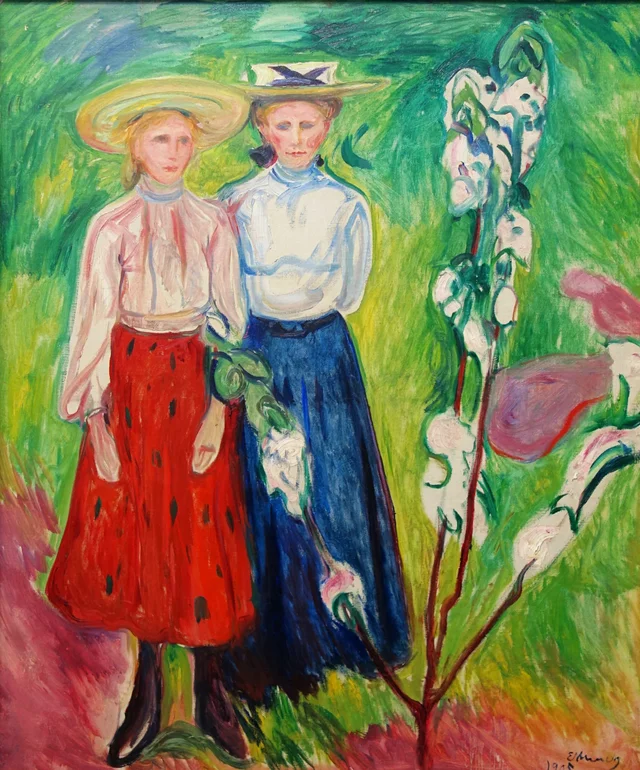 Dos muchachas en el jardín