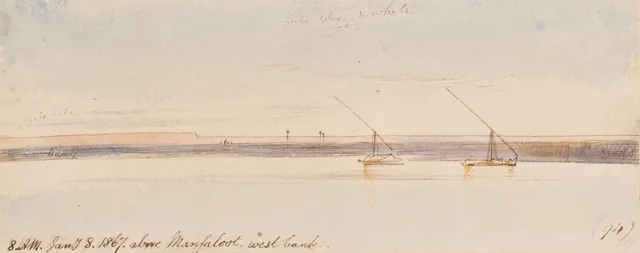 Acima de Manfaloot, 8h, 8 de janeiro de 1867 (94), Edward Lear