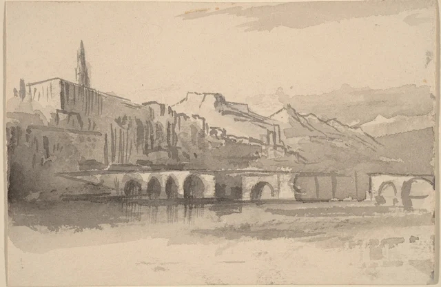 Ponte e montanhas ao longe (Ventimiglia), Edward Lear