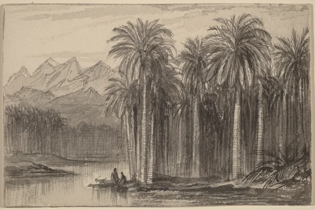 Figuras partindo em pirogas de um palmeiral (Wadi Feiran), Edward Lear