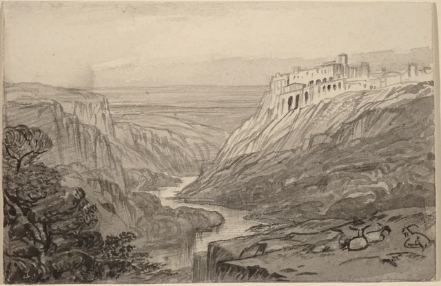 Cabras descansando acima de uma garganta (Narni, Itália), Edward Lear