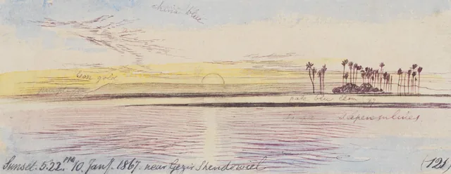 Perto de Gezir Shendowiel, pôr do sol, 17h22, 10 de janeiro de 1867 (121), Edward Lear