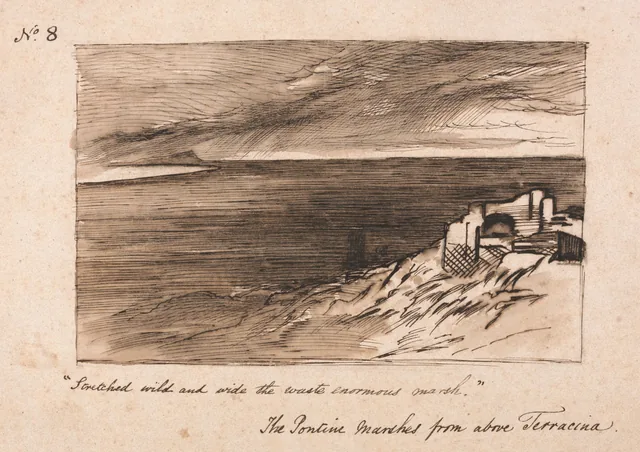 Os pântanos Pontinos acima de Terracina, Edward Lear