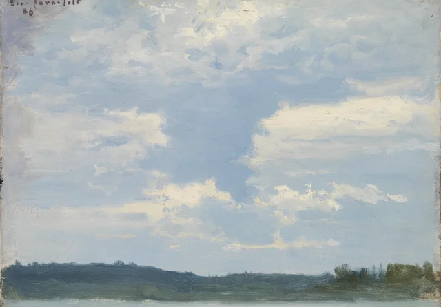 湖の風景、曇り空