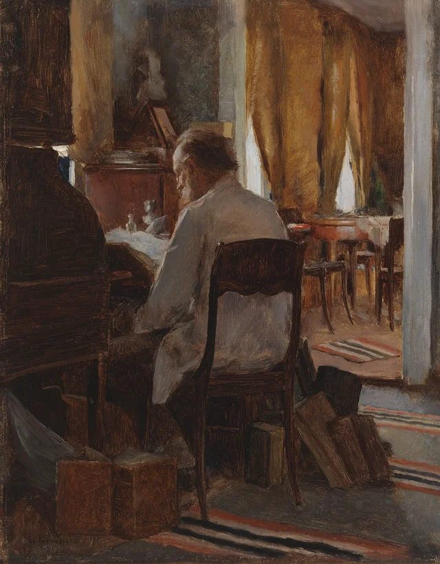 Carl Gustaf Swan, licenciado en artes, en su mesa de trabajo, Eero Järnefelt