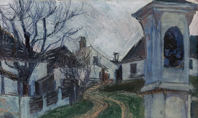 Bare Trees, Houses and Shrine (Klosterneuburg), Egon Schiele