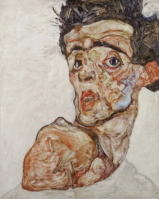 Autorretrato con el hombro desnudo levantado, Egon Schiele
