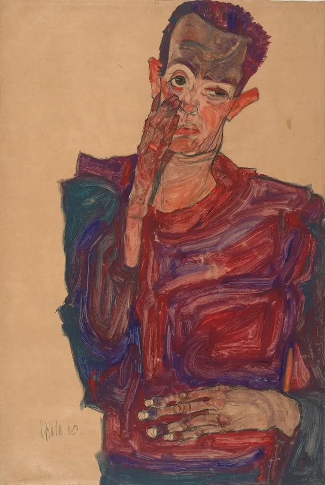 Autorretrato con el párpado bajado, Egon Schiele