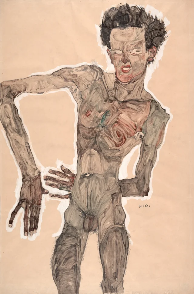 Autorretrato desnudo haciendo muecas