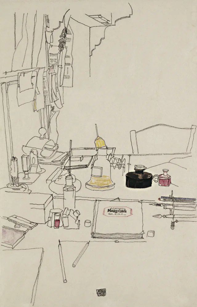 Writing Desk in Prisoner-of-War Camp Mühling, Egon Schiele