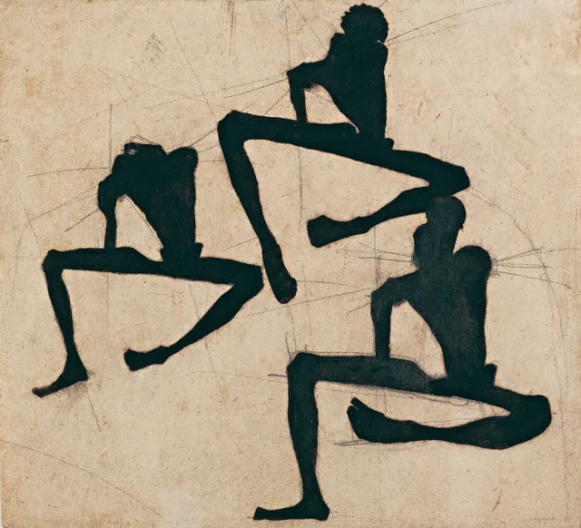 三人の男性裸体の構図