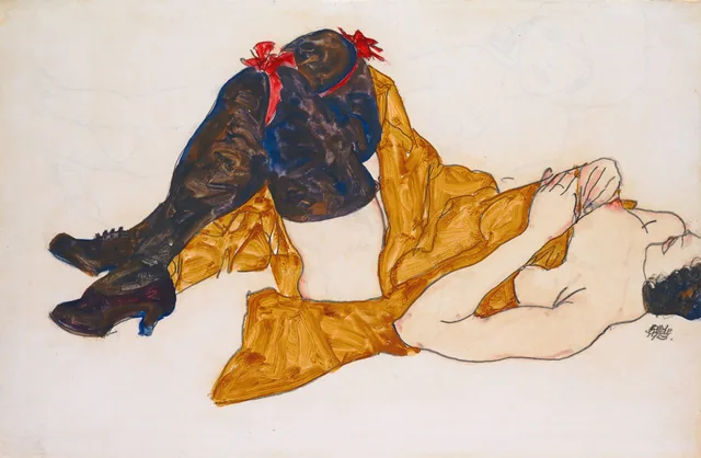 Femme allongée aux jarretières rouges, Egon Schiele