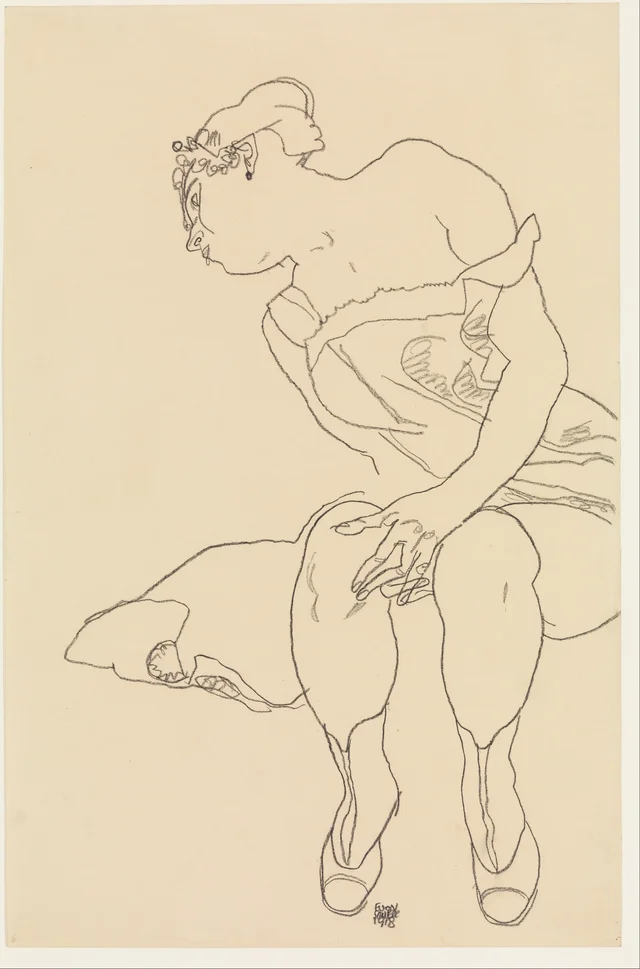 Seated Woman in Corset and Boots, Egon Schiele
