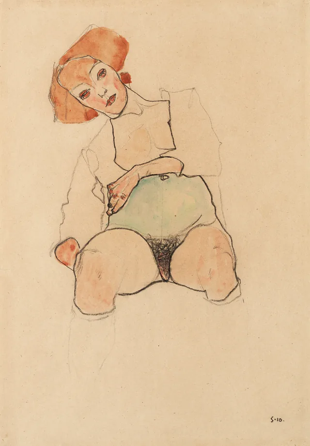 Pregnant Woman with Green Stomach, Seated