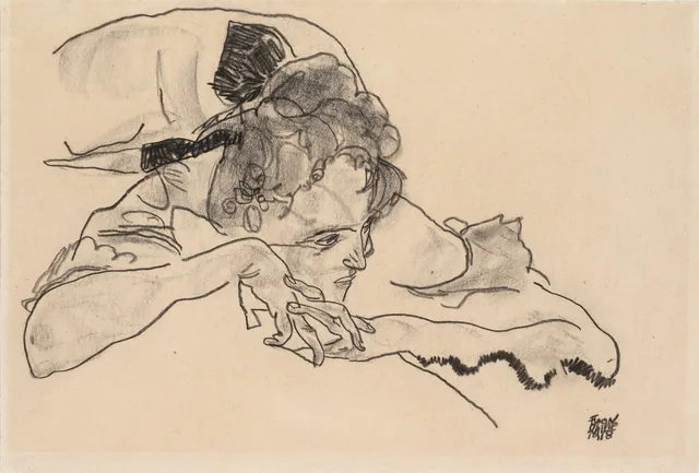 Reclining Girl with Bow in Her Hair, Egon Schiele