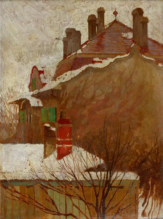 Casas en invierno (vista desde el taller), Egon Schiele