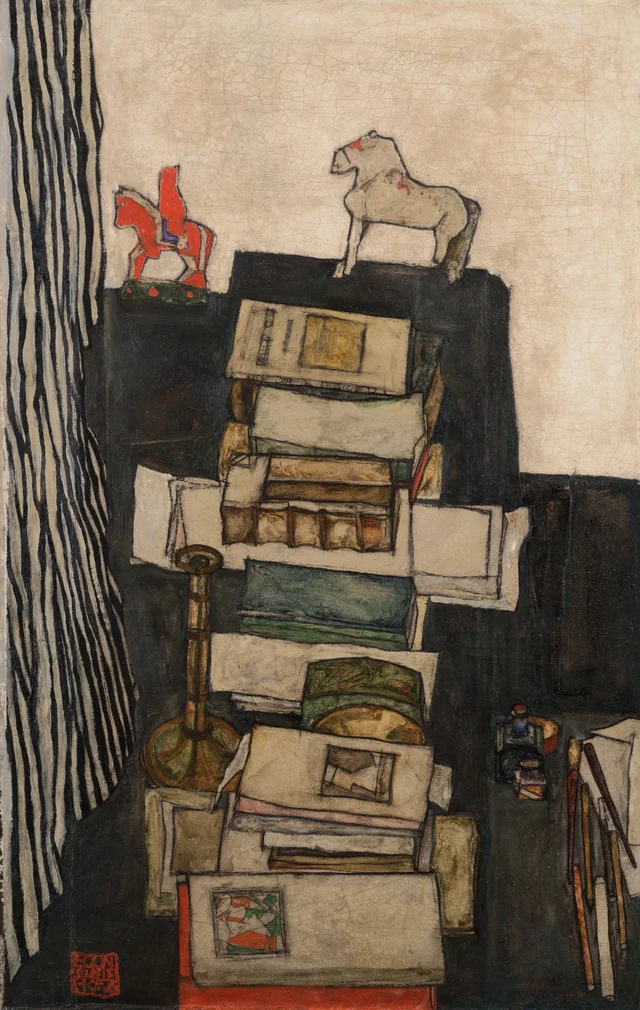 Naturaleza muerta con libros (El escritorio del artista), Egon Schiele
